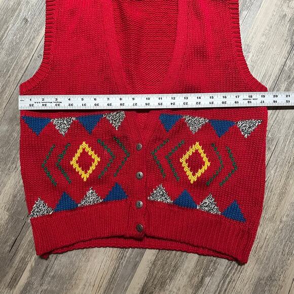 Vtg 90s Counterparts Sweater Vest Red Colorful Geometric Supermarket Sweep - Picture 4 of 8